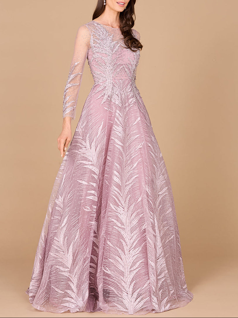 Lara 29761 - High Neck Sheer Long Sleeve Embellished Gown Navy / 10 Lara 29761 - High Neck Sheer Long Sleeve Embellished Gown Navy / 10