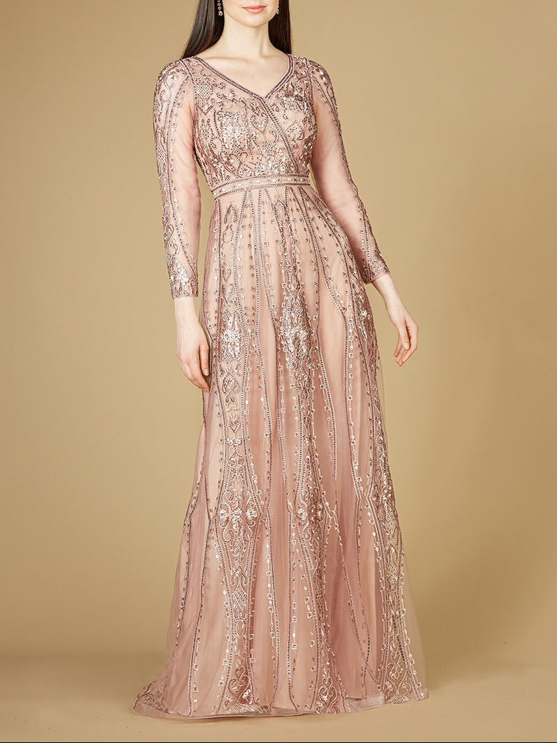 Lara 29788 - Long Illusion Sleeves, A-line Long Gown