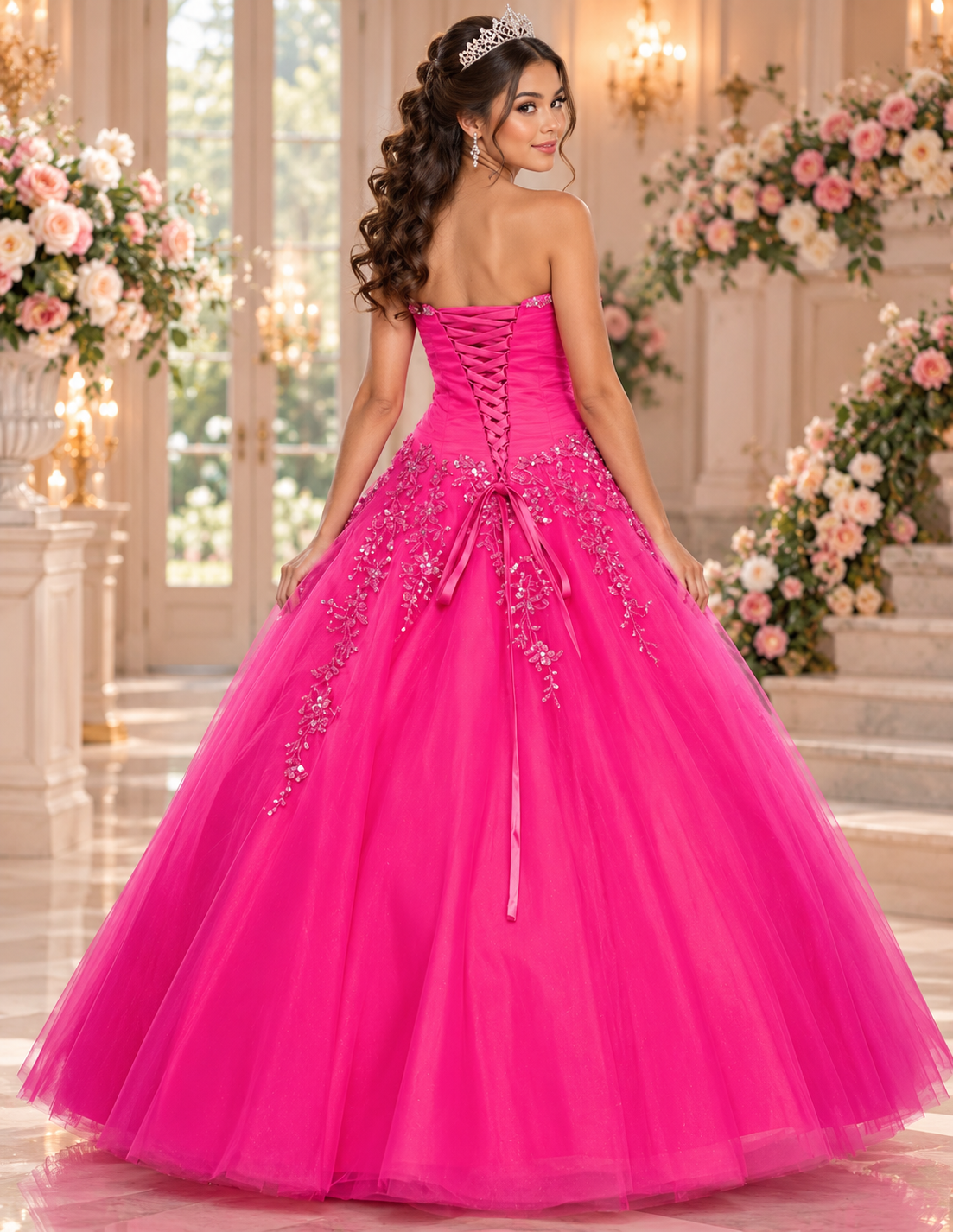 CLEARANCE - Juliet 301 Poofy Quinceanera Tulle Dress A-Line Strapless Beading