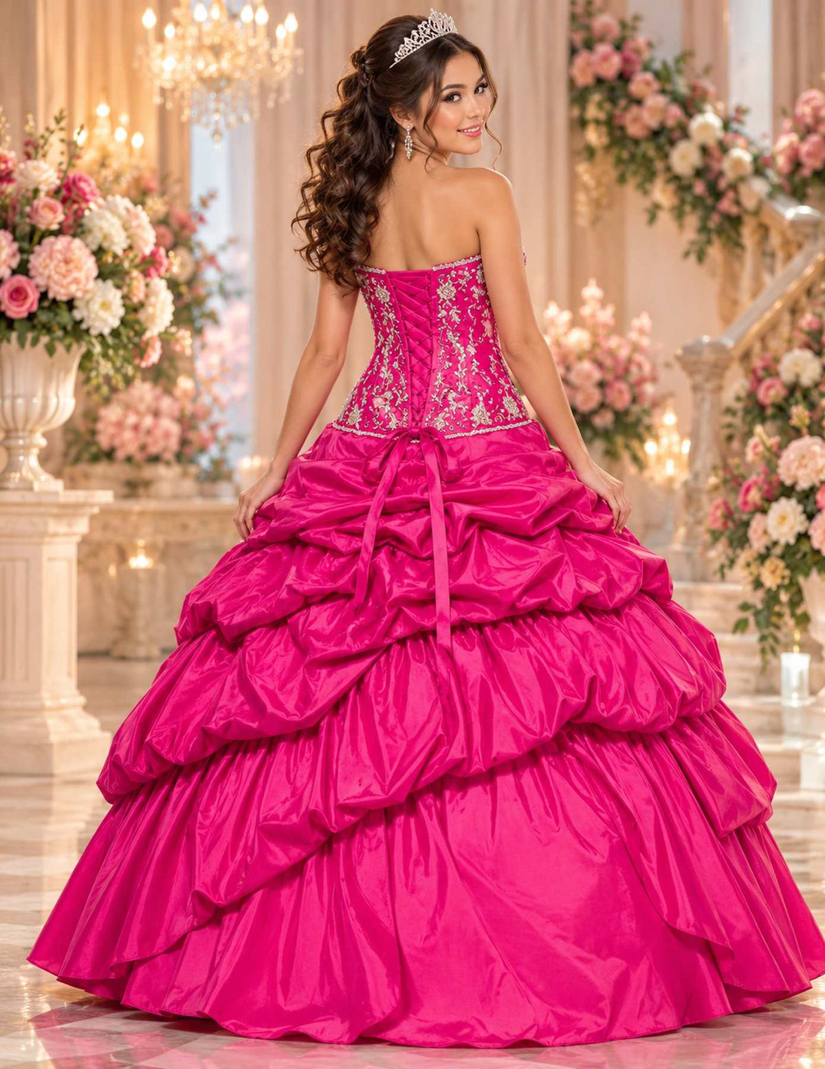 CLEARANCE - Juliet 302 Poofy Taffeta A-Line Strapless Embroidered Bodice Quinceanera Dress