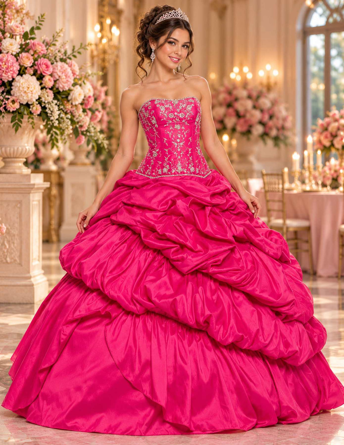CLEARANCE - Juliet 302 Poofy Taffeta A-Line Strapless Embroidered Bodice Quinceanera Dress