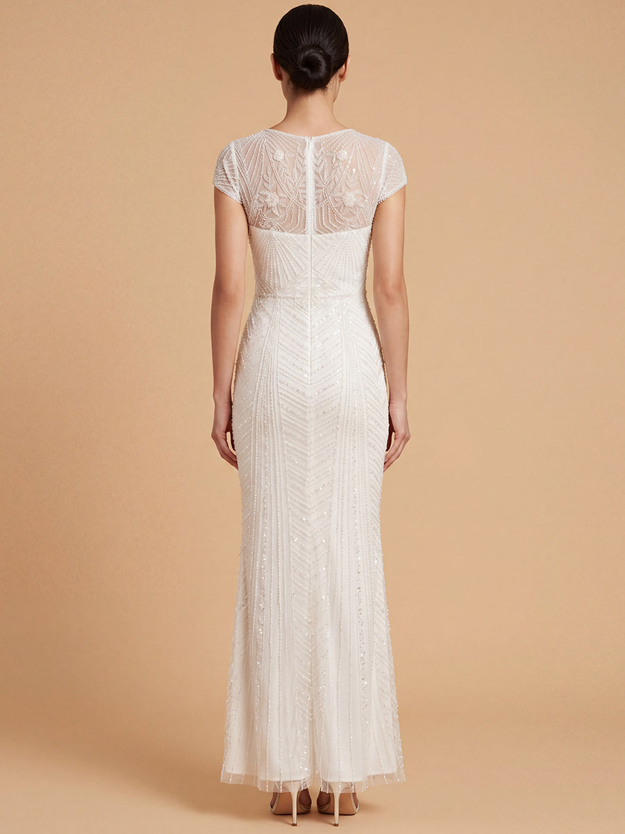Lara Beaded Cap Sleeve Sheath Gown | 51225