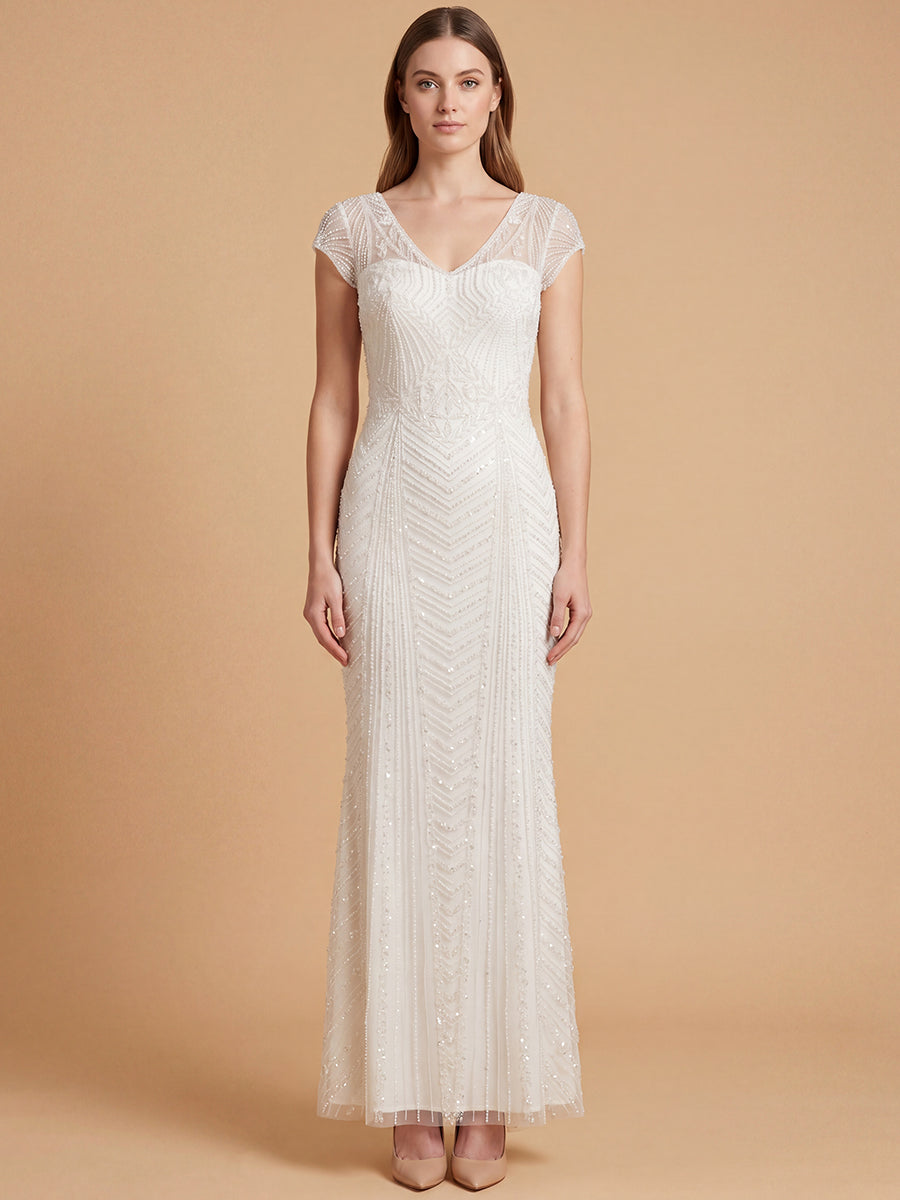 Lara Beaded Cap Sleeve Sheath Gown | 51225