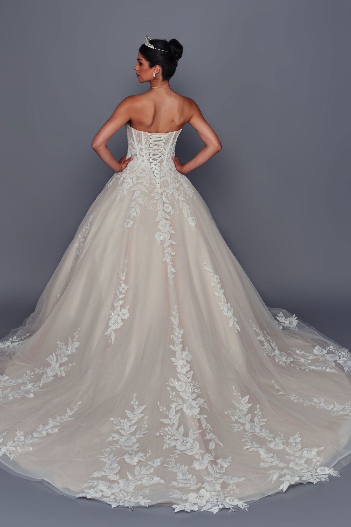 Deklaire Bridal 524 Strapless Sweetheart Lace Ballgown Wedding Dress with Chapel Train