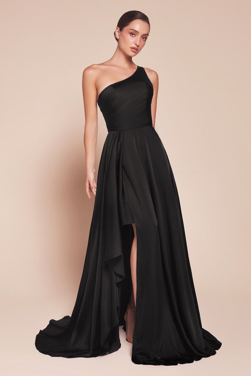 7450 ONE SHOULDER SATIN A-LINE DRESS