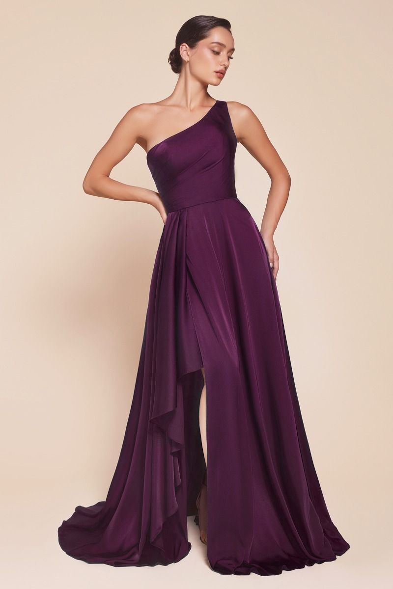 7450 ONE SHOULDER SATIN A-LINE DRESS