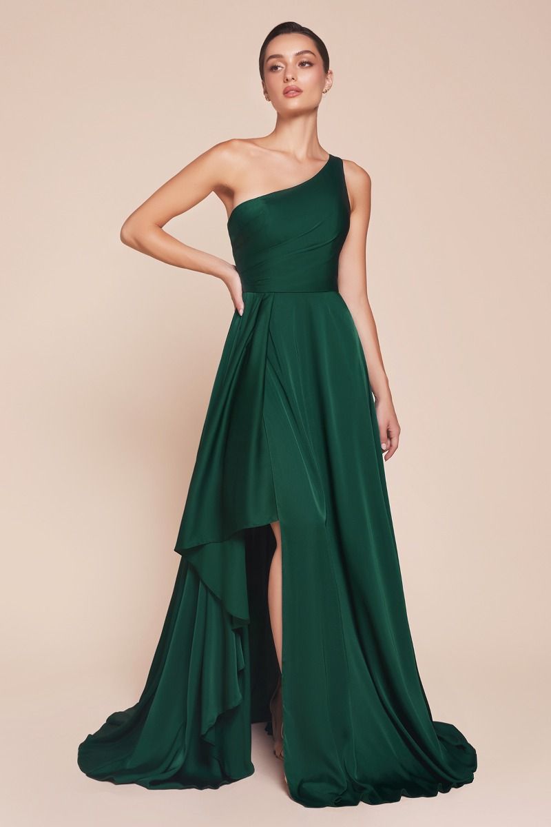 7450 ONE SHOULDER SATIN A-LINE DRESS