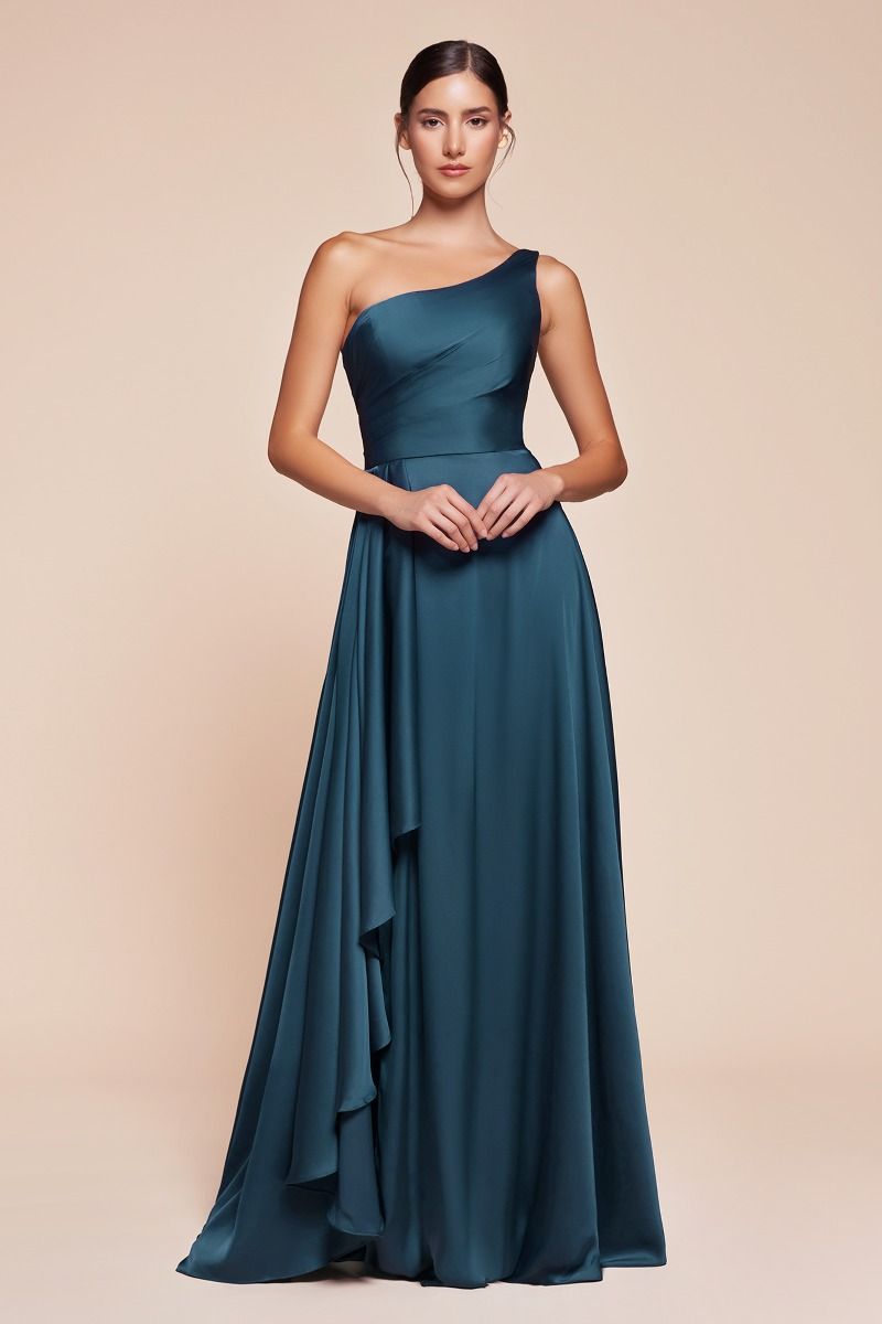 7450 ONE SHOULDER SATIN A-LINE DRESS