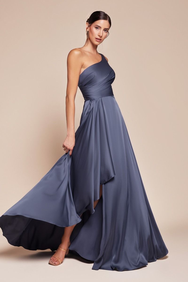 7450 ONE SHOULDER SATIN A-LINE DRESS