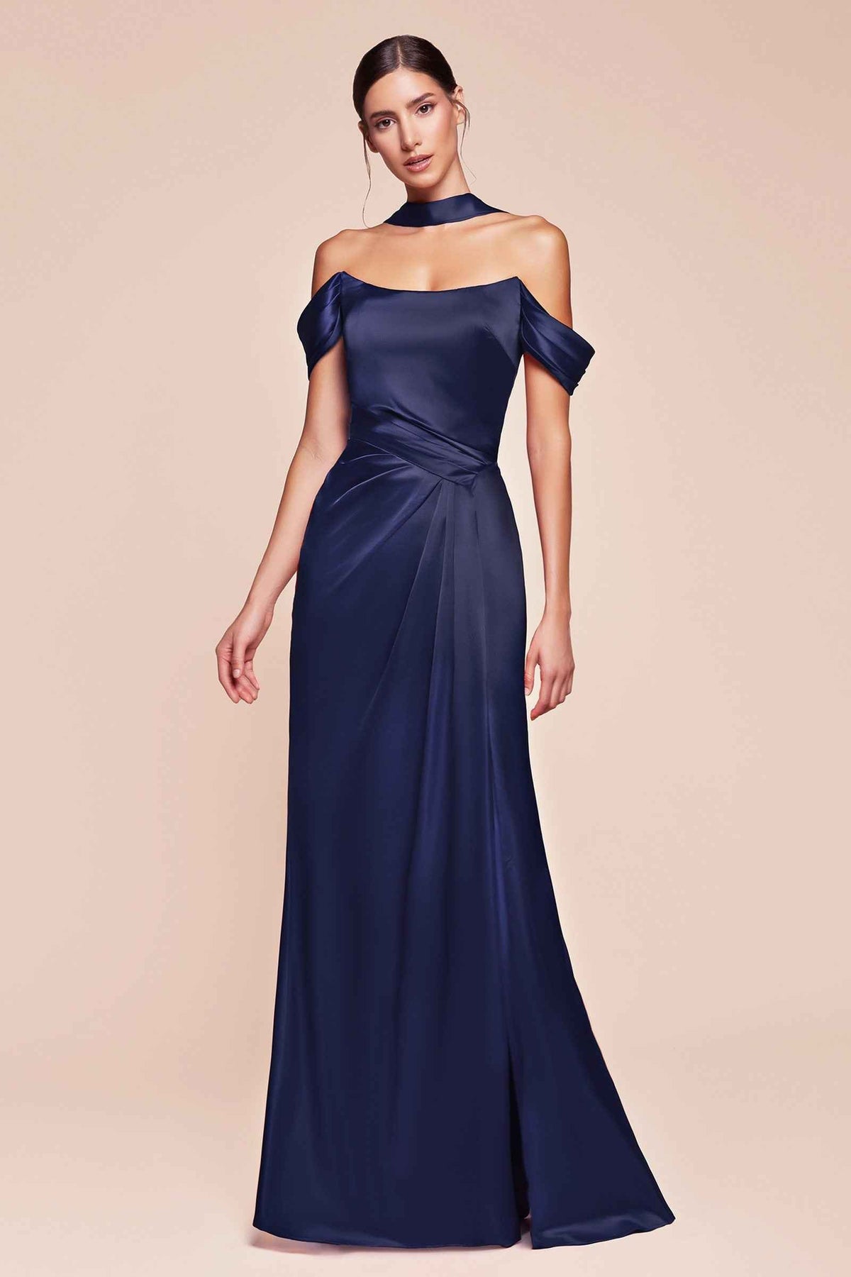 CLEARANCE - Ladivine 7452 Dress Off the Shoulder Sage Green Satin Gown (Size 10)