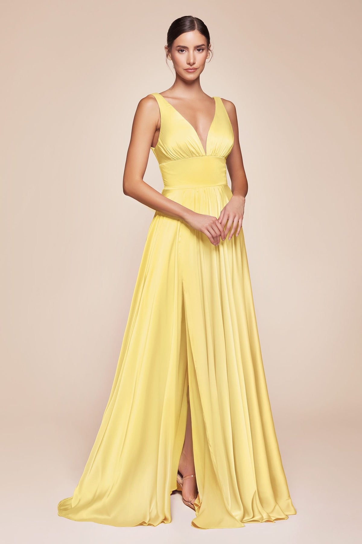 Ladivine 7469 Long Formal Evening Satin Dress with Slit