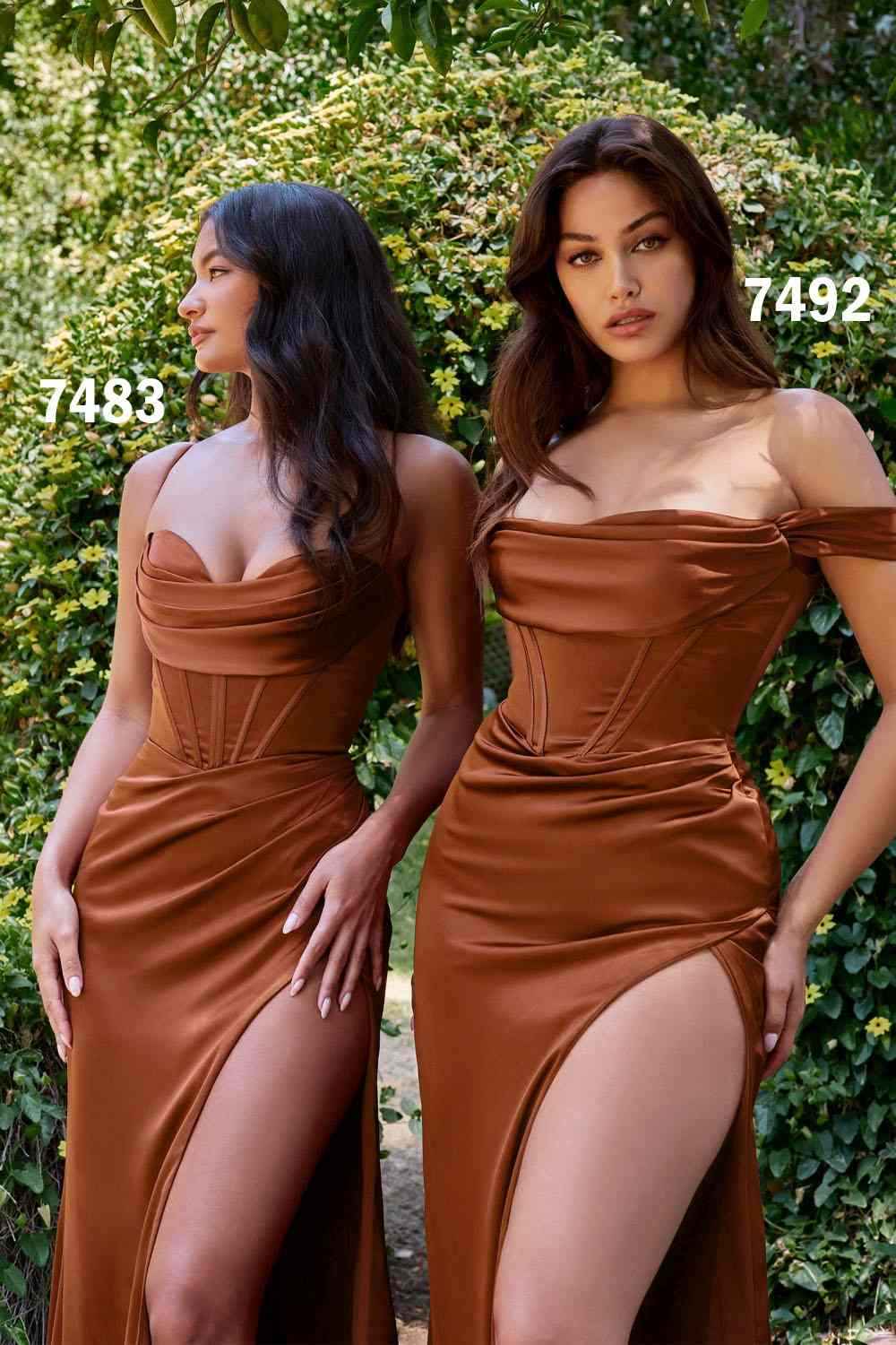 Ladivine 7492 Satin Off the Shoulder Corset Satin Formal Gown