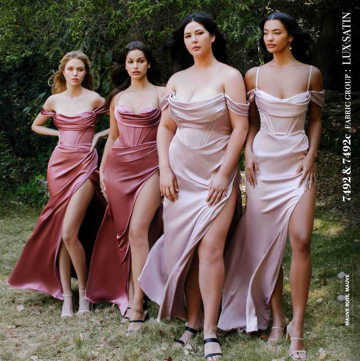CLEARANCE - Cinderella Divine 7492 Off the Shoulder Mauve/Rose Satin Gown (Size 8)