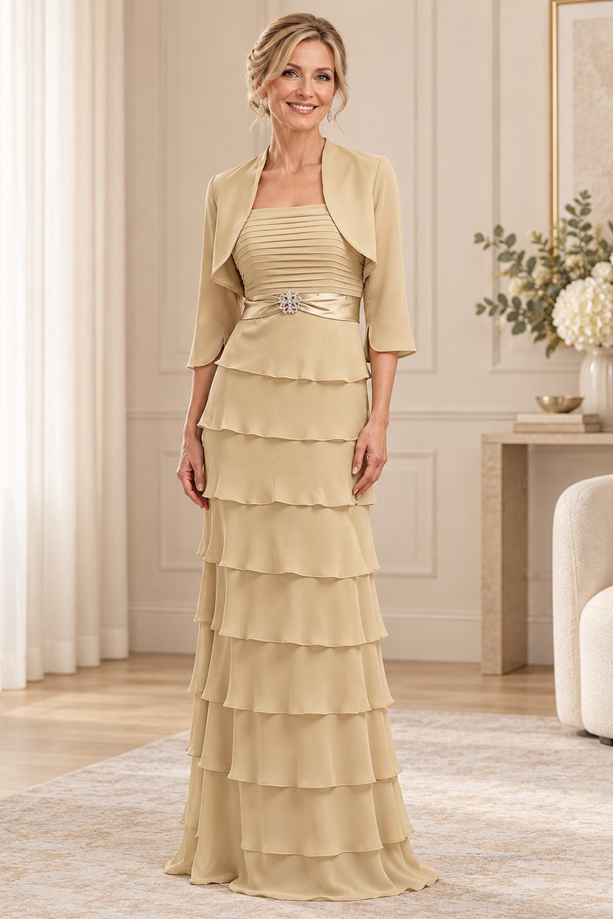 CLEARANCE - Cinderella Divine 7731 Long Tiered Skirt Layered Dress Jacket (Size M)