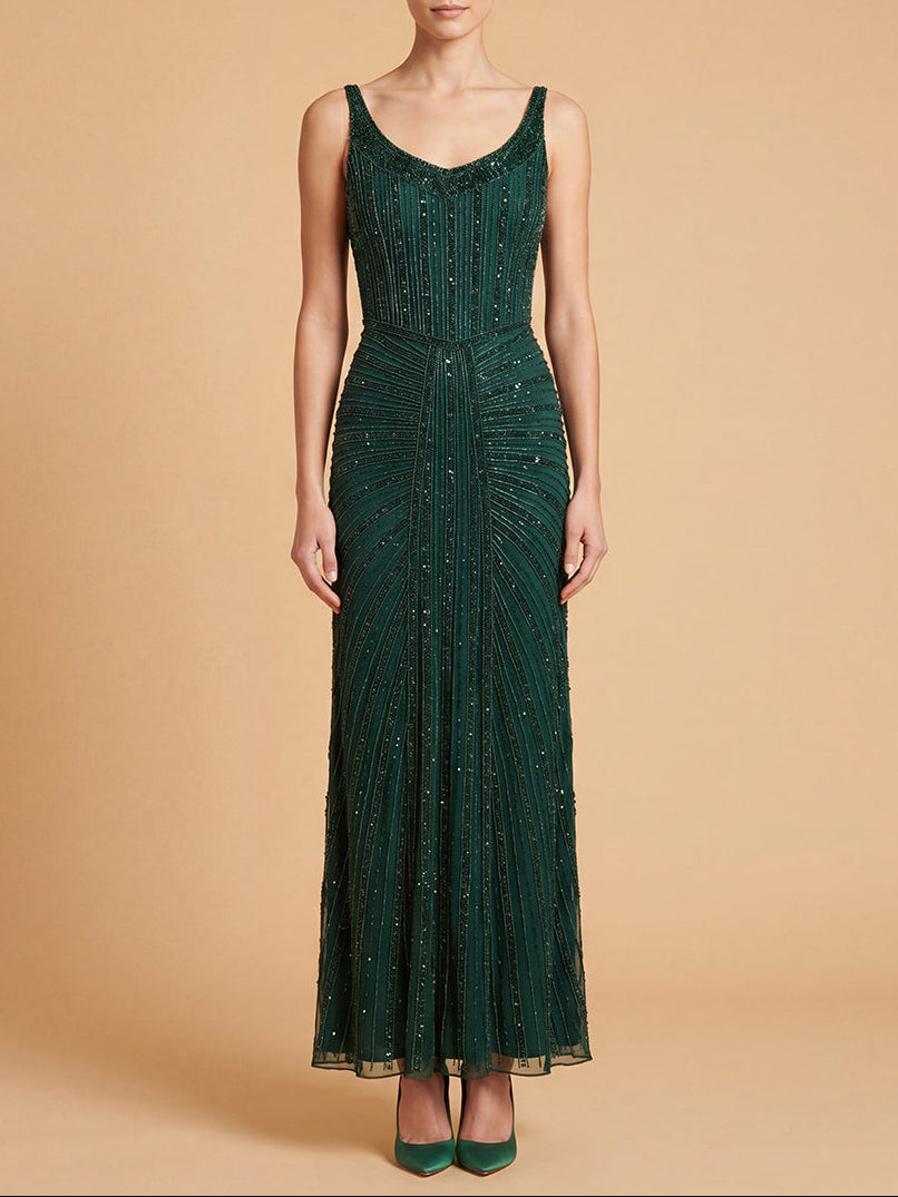Beaded Subtle V-Neck Gown | Lara 9920