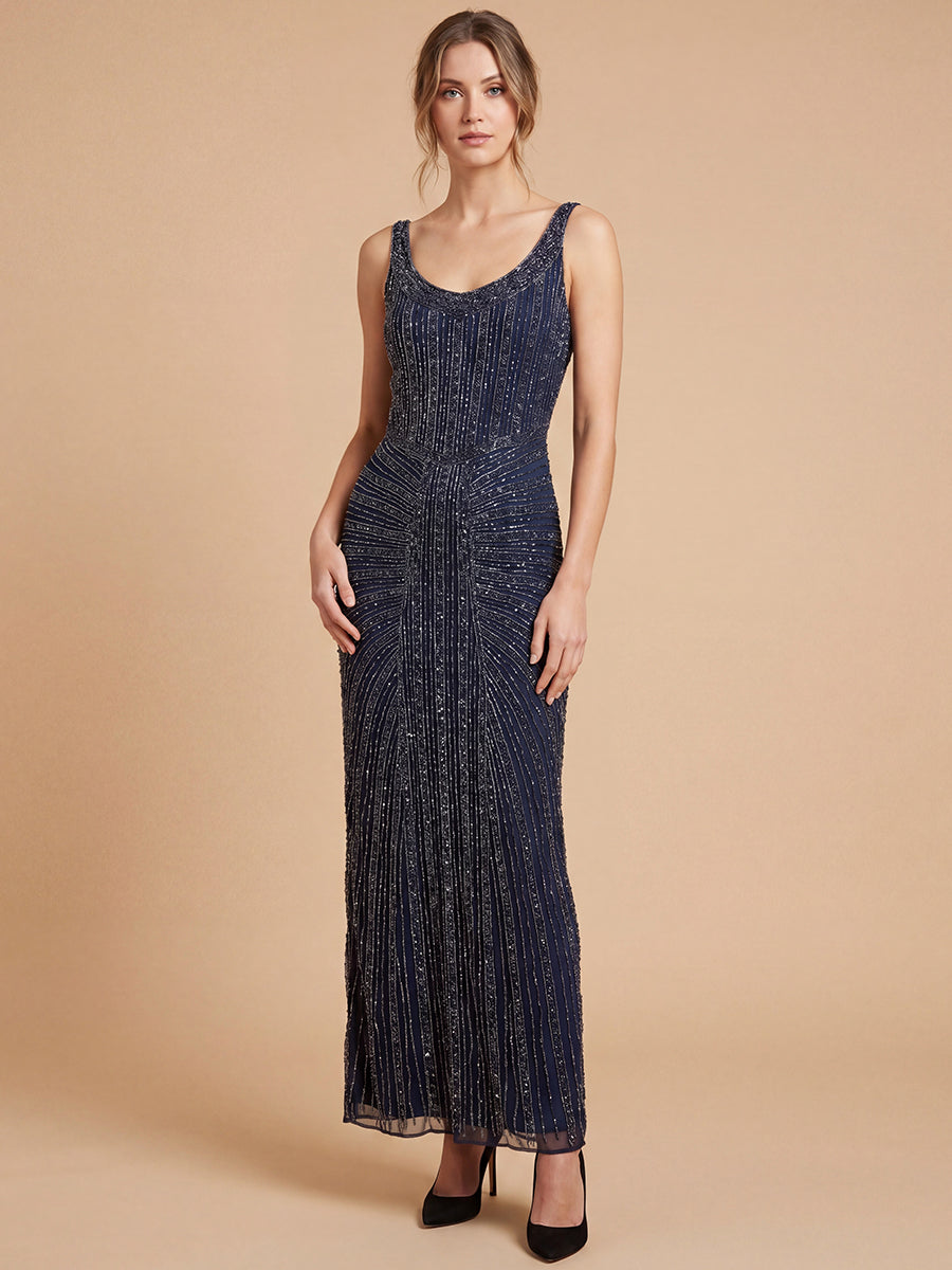 Lara 9920- Beaded V-Neck Gown