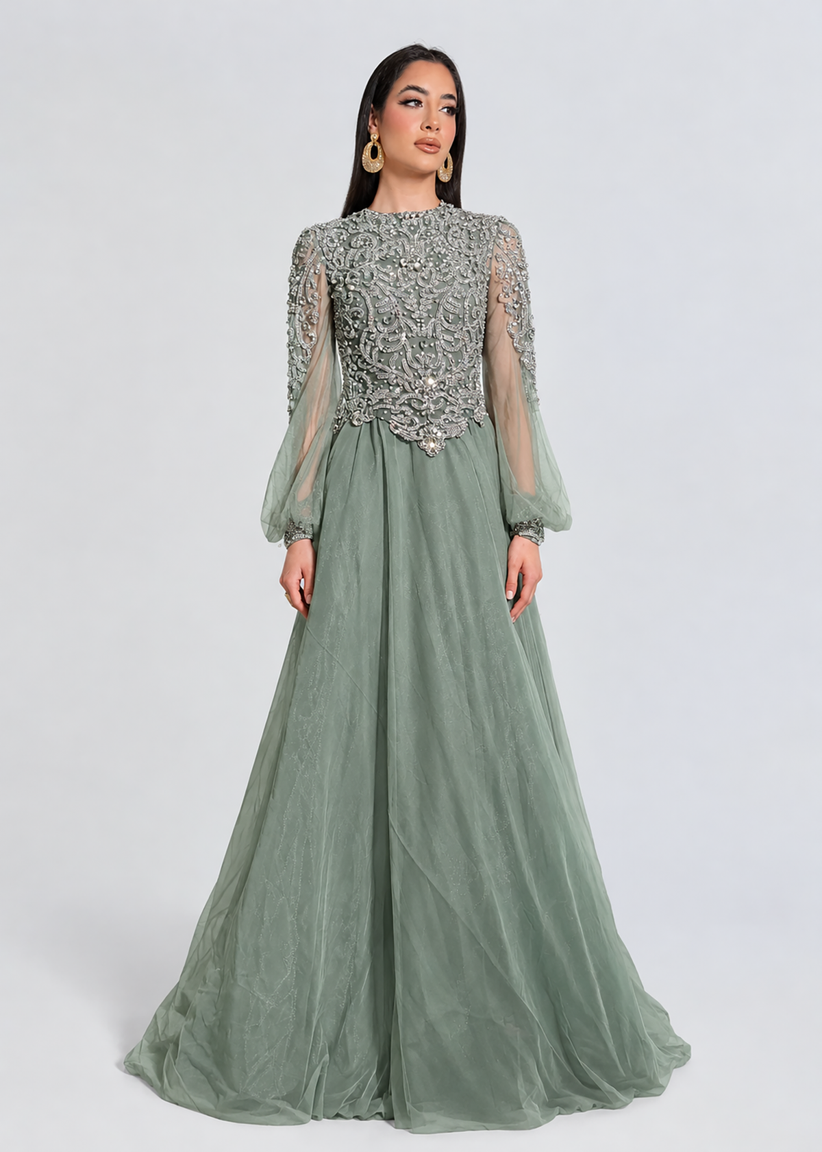Ashira Long Sleeve Ball Gown Sage
