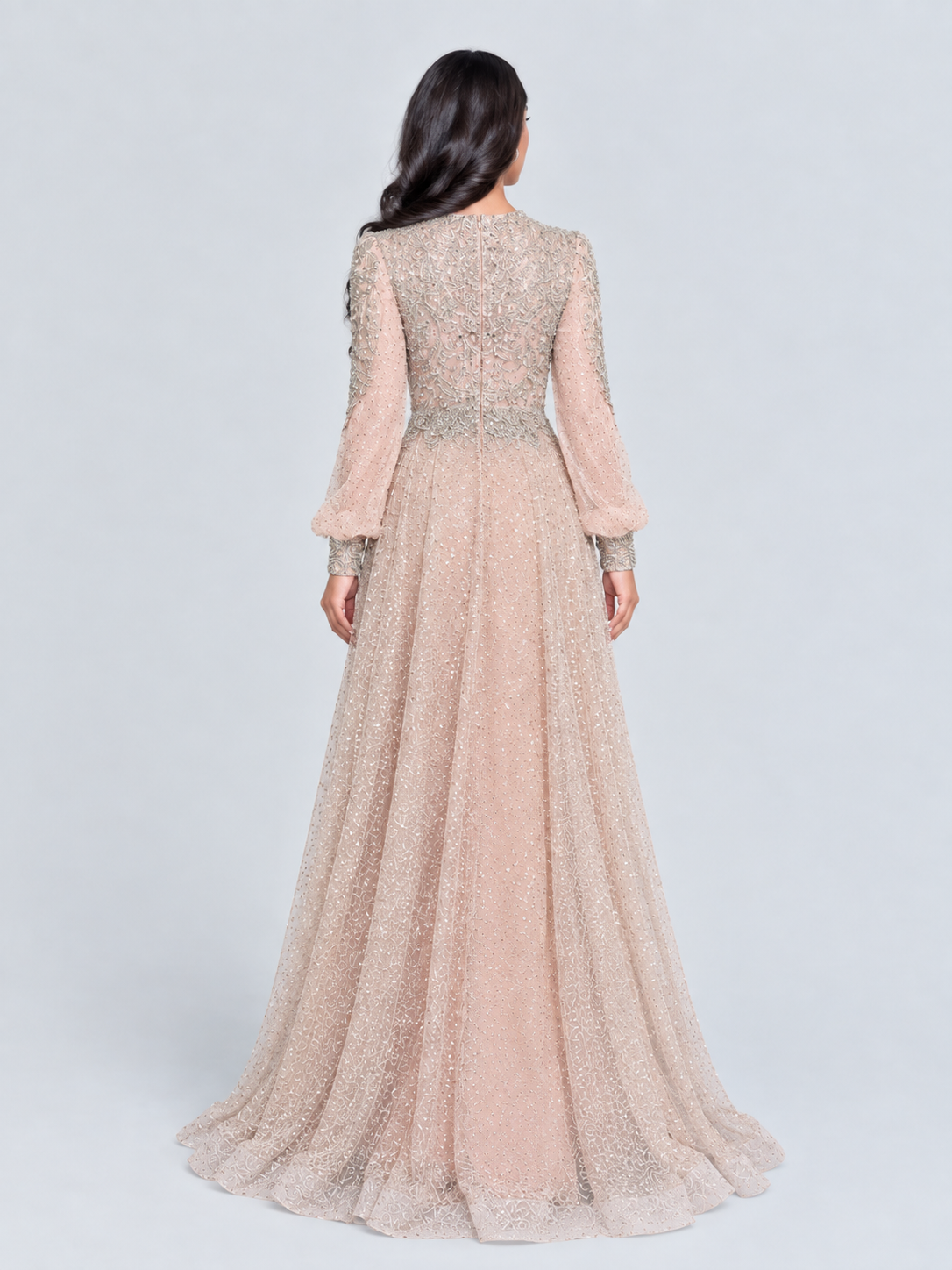 Bashira Long Sleeve Embellished Sequin Modest Ball Gown