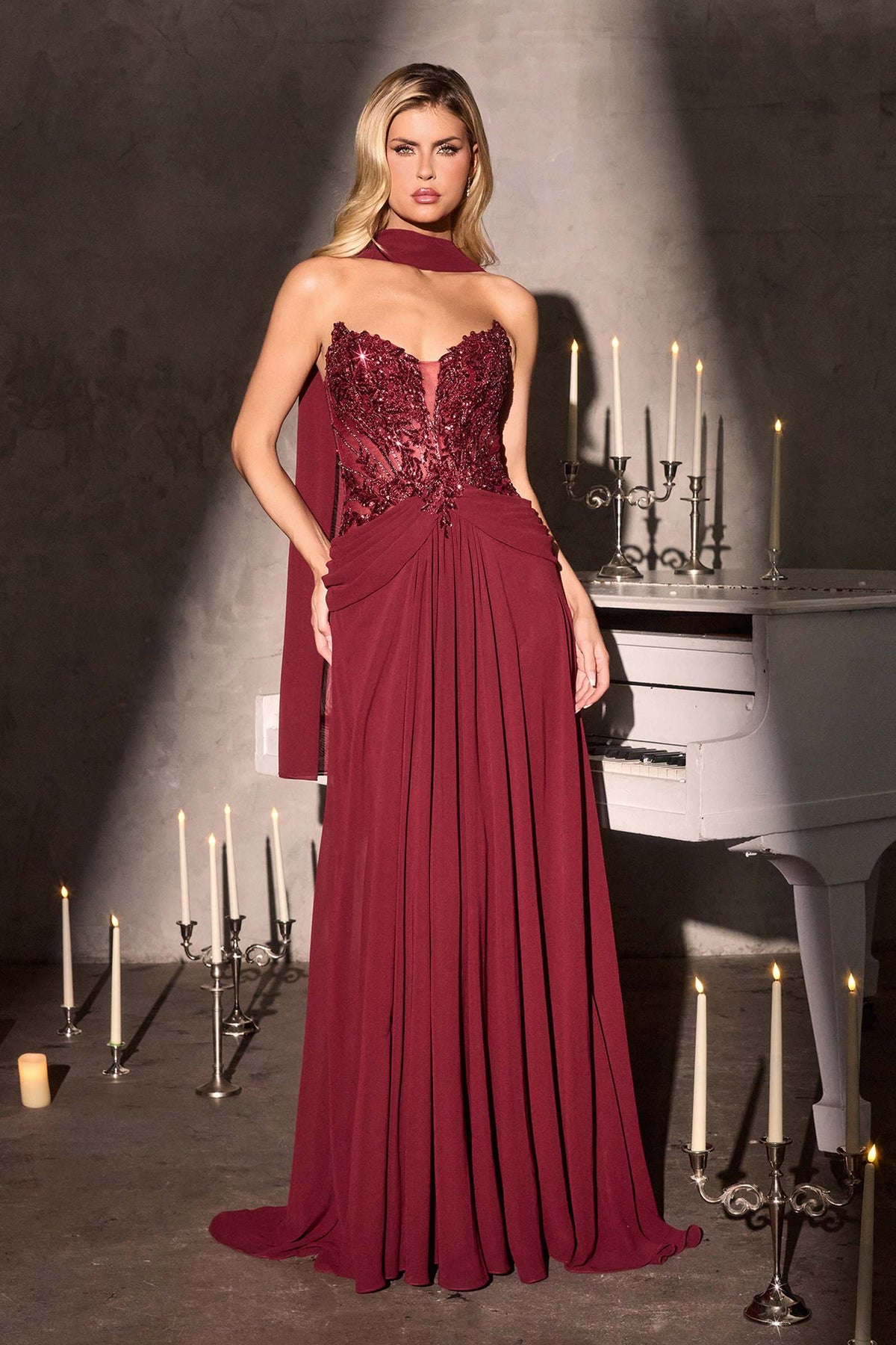 CLEARANCE - Ladivine CD673 Captivating Strapless A-Line Navy Gown (Size 12)