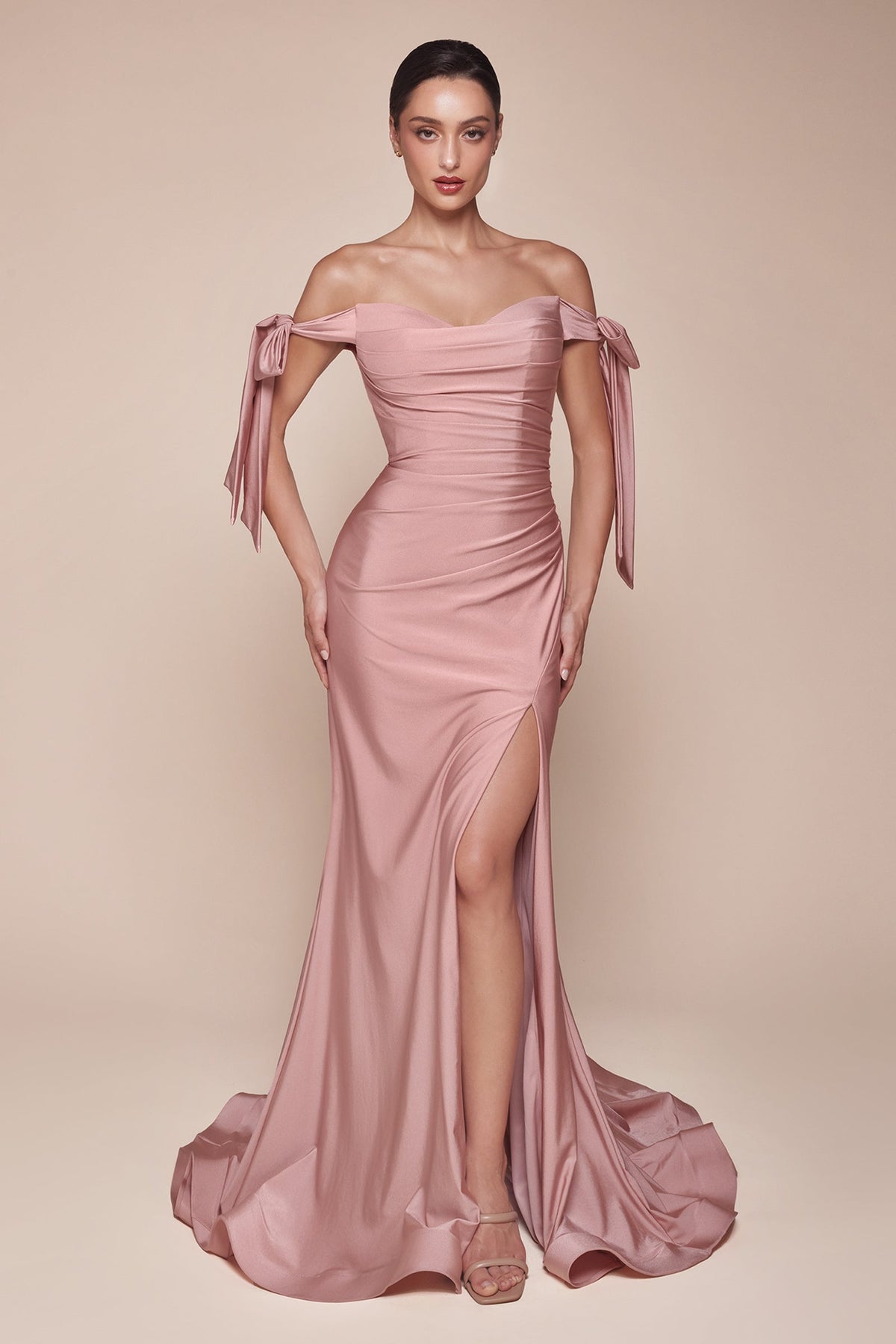 Cinderella Divine CD943C Long Fitted Stretch Jersey Formal Dress Off Shoulder