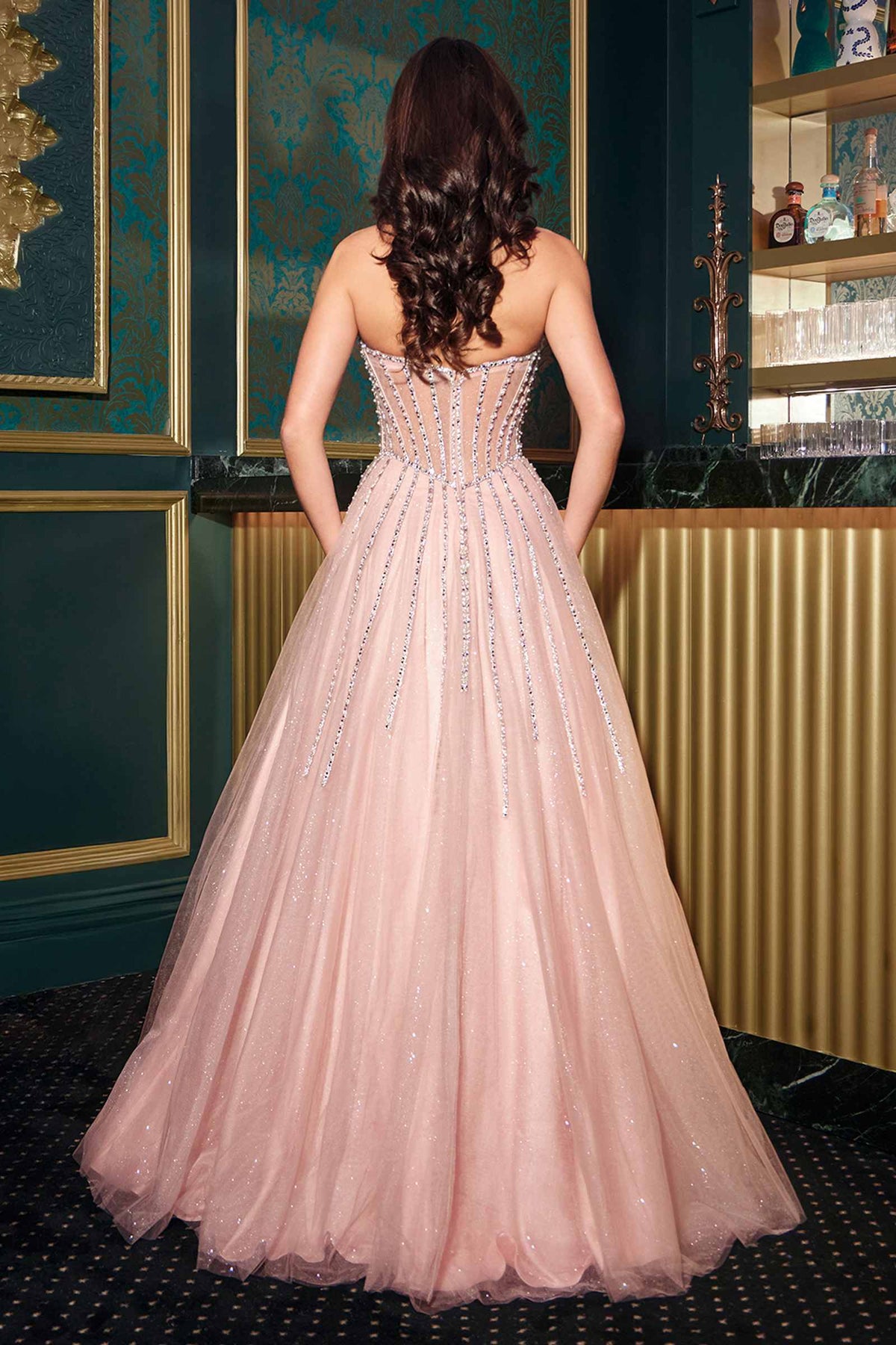 Ladivine CDS541 Glitter A-Line Ball Gown Strapless Crystal Beaded