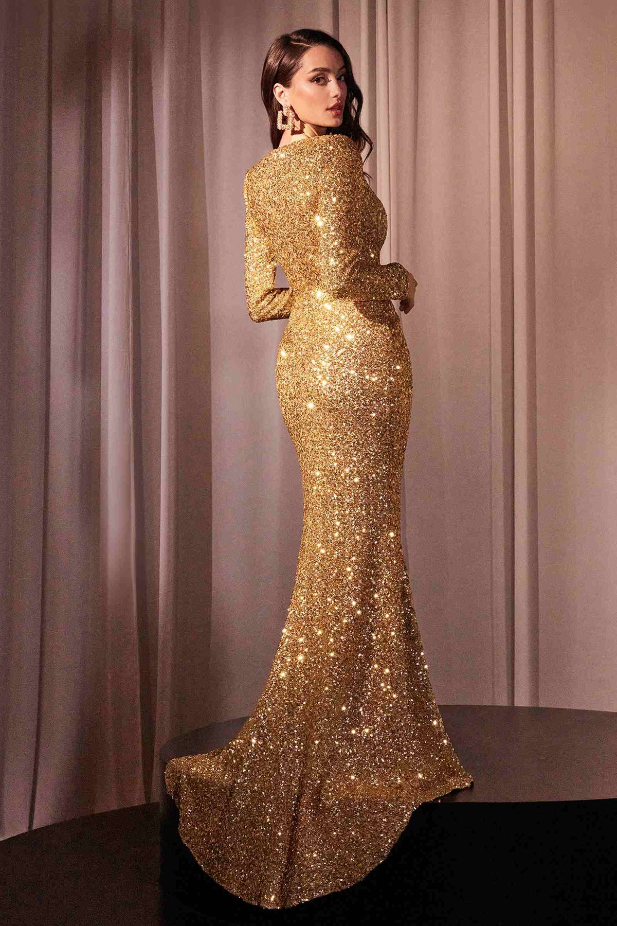 Ladivine CH054 Long Sleeve Sequin Fitted Dress