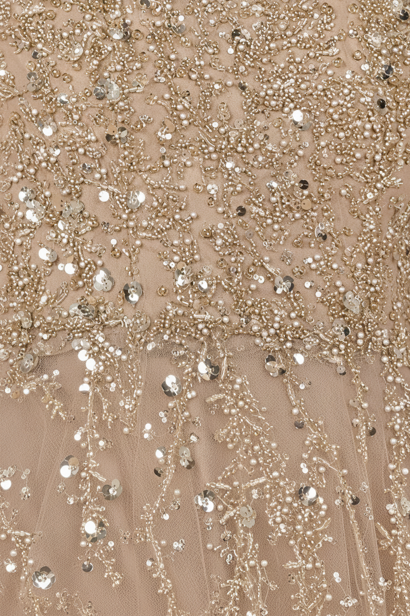 Short Sleeve V-Neck Beaded Ballgown