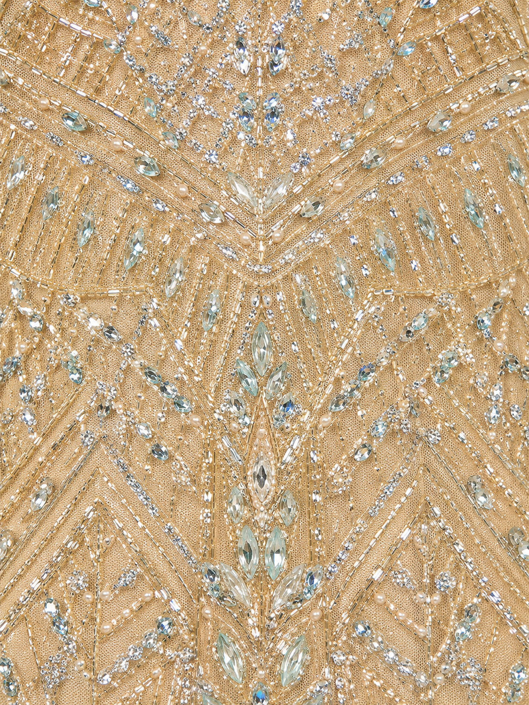 Illusion Neck, Long Sleeve Beaded Gown