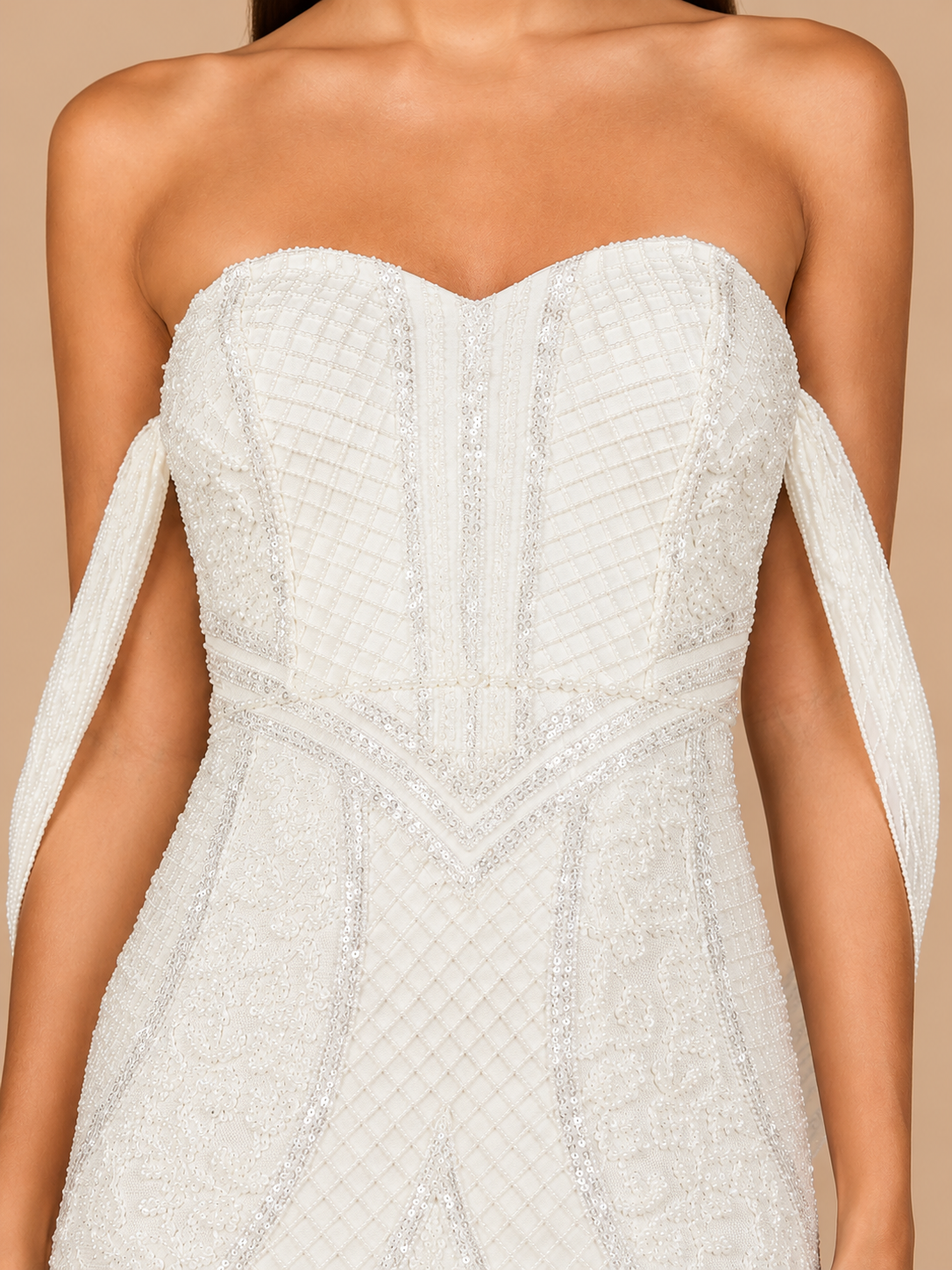 Beaded Gown with Cape Detail