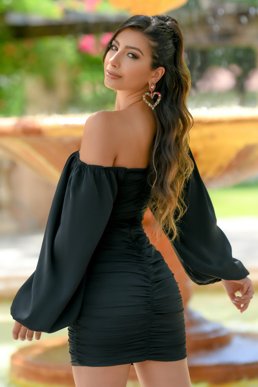 Rhea Mini Dress - Black Long Sleeve Cocktail Dress - FINAL SALE