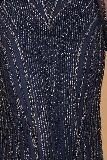 Illusion Neck, Long Sleeve Beaded Gown