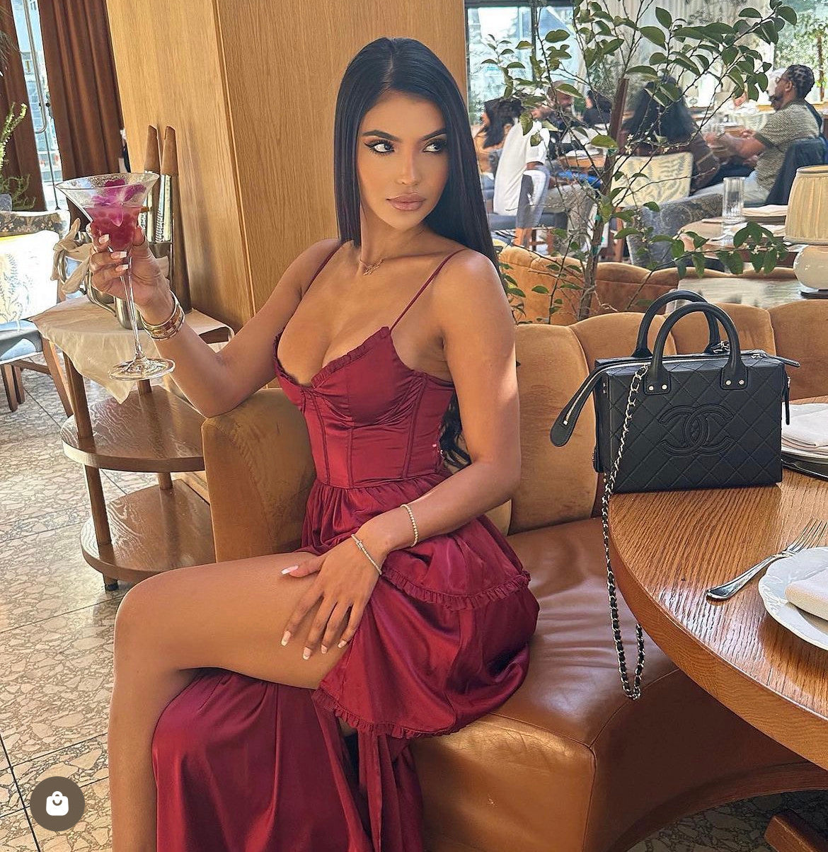 Maeve Corset Midi Dress - Burgundy Satin