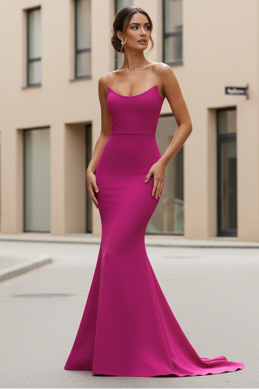 Daris Gown - Berry - Cat-Eye Scoop Neckline Dress