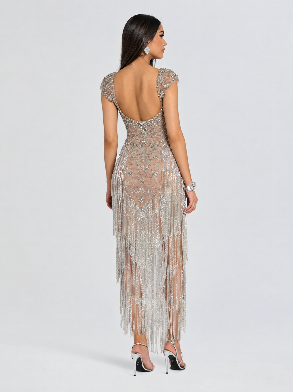 Dinah Cap Sleeve Beaded Tassel Dress