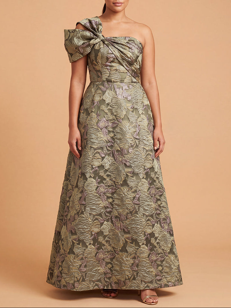 Lara One Shoulder A-line Brocade Gown | 400020