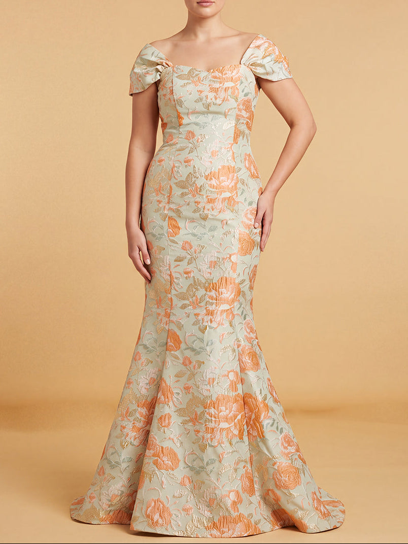 Lara Off Shoulder Brocade Mermaid Gown | 400012