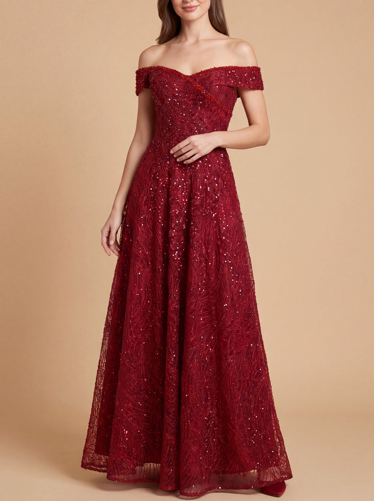 Off Shoulder Embroidered Ballgown