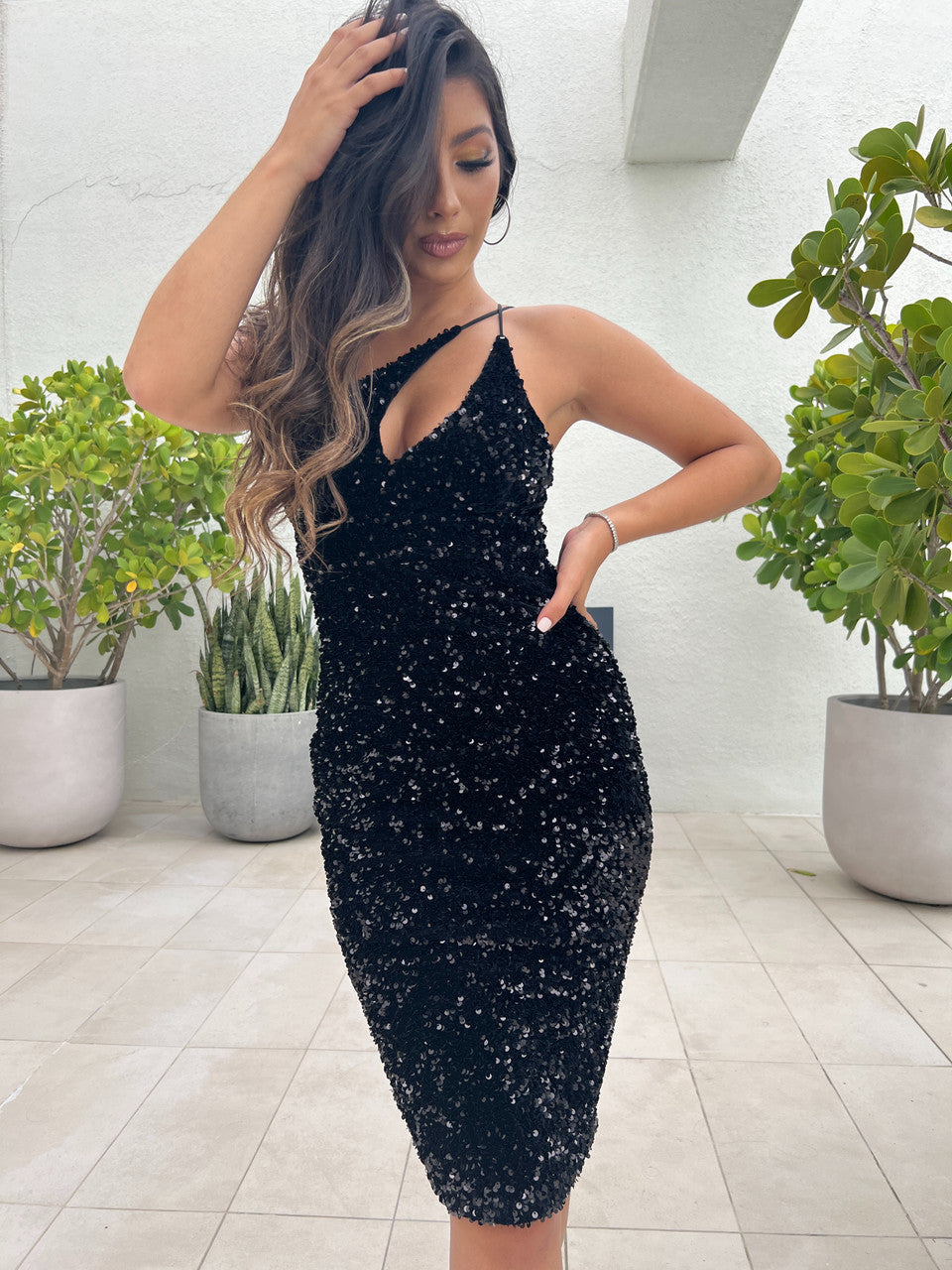 Size XS, Venice Midi Dress - Black Sequin Dress - FINAL SALE