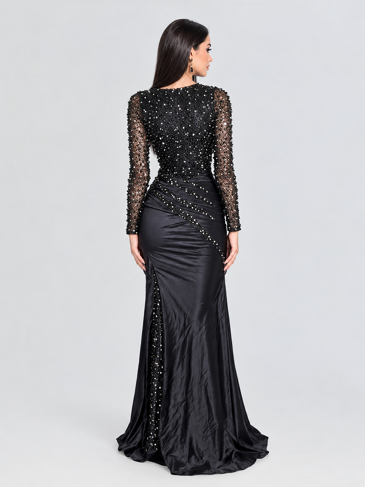 Isra Long Sleeve Sequin Embellished Jersey Modest Dress