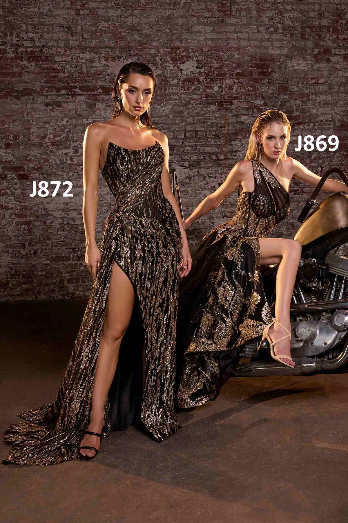Ladivine J869 Long Fitted Tulle One Shoulder Strap Illusion Neck Gown