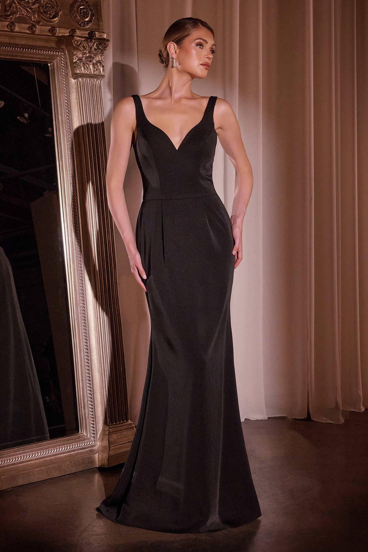Ladivine J881 Long Fit and Flare Crepe Gown With Removable Jacket