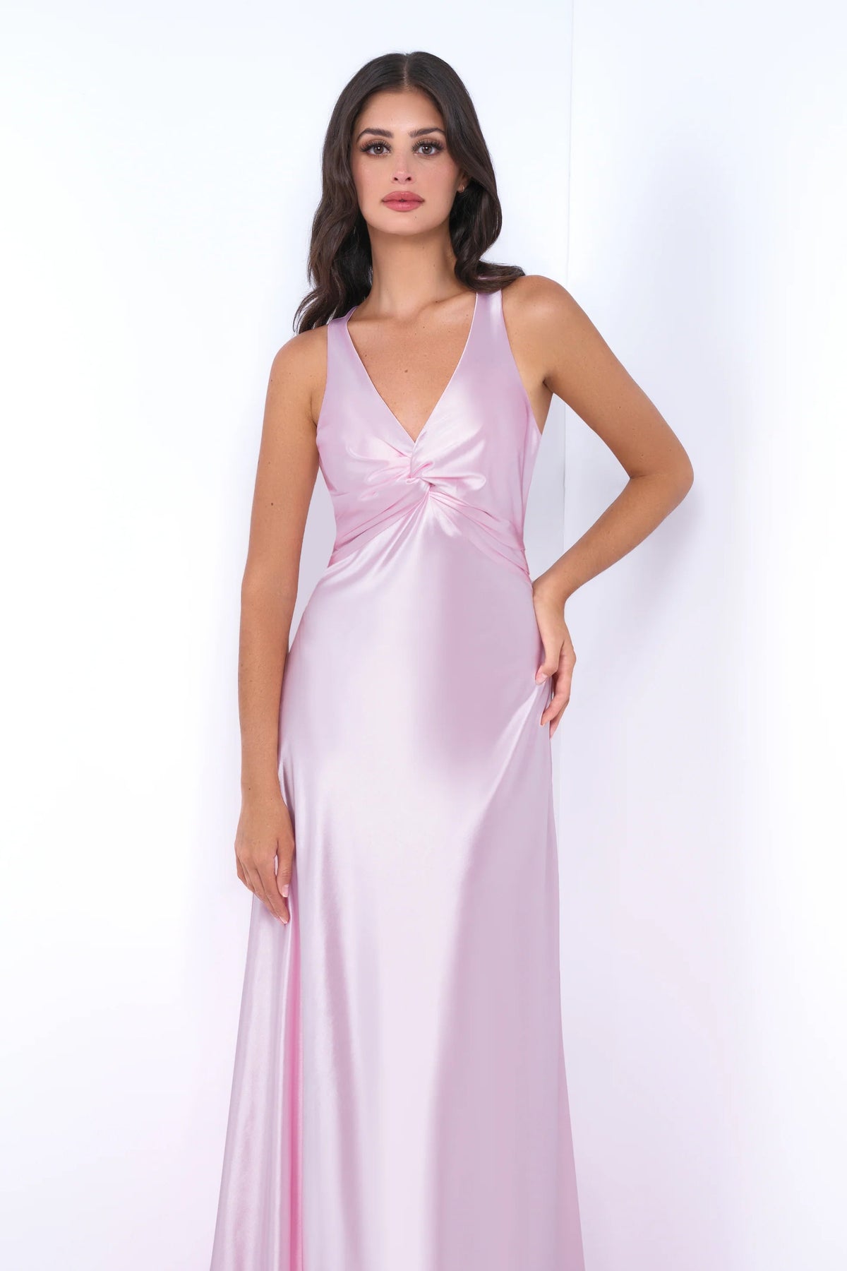 Odette Maxi Dress - Pink - Open Back With Adjustable Bow Tie Detail