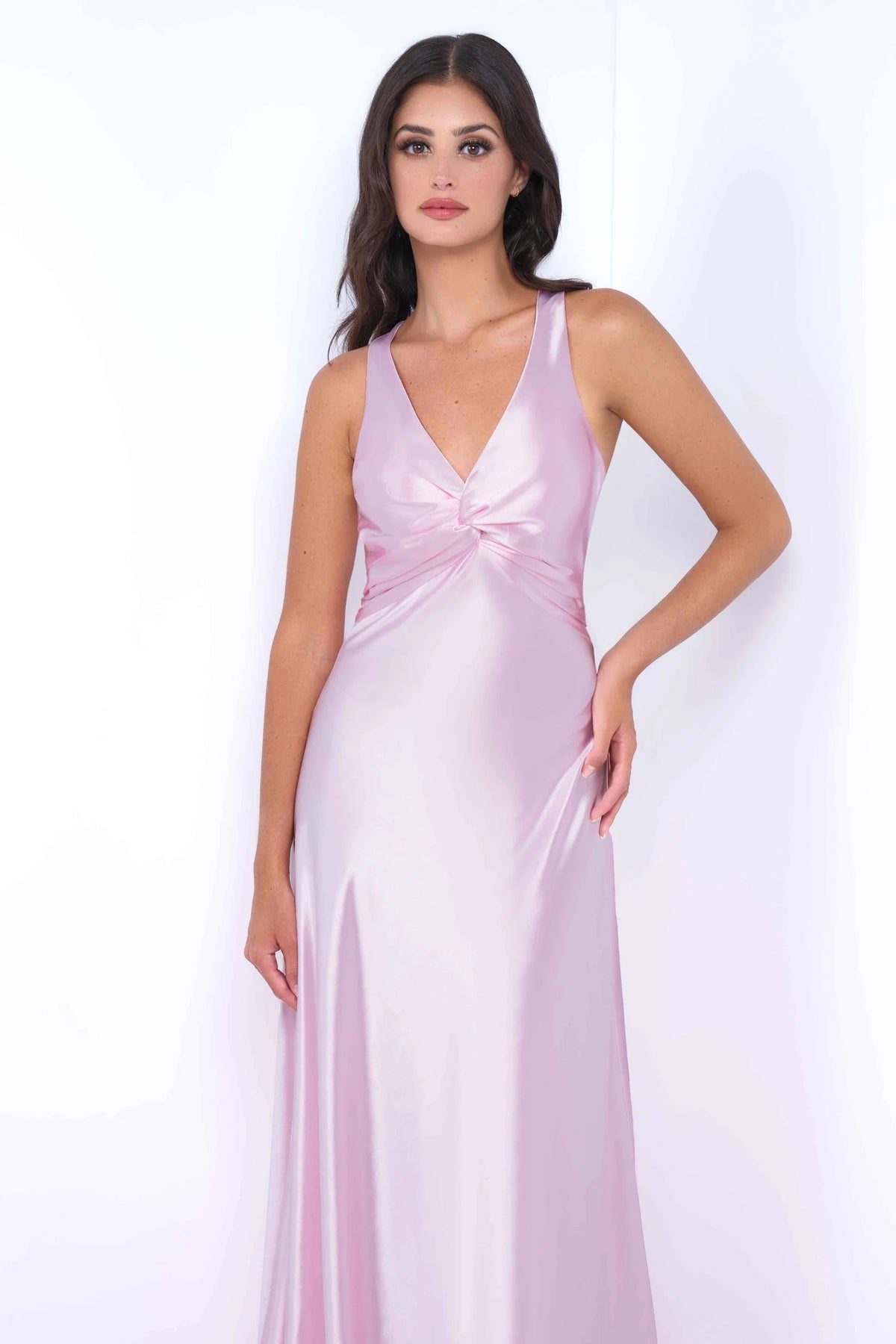 Odette Maxi Dress - Pink - Open Back With Adjustable Bow Tie Detail