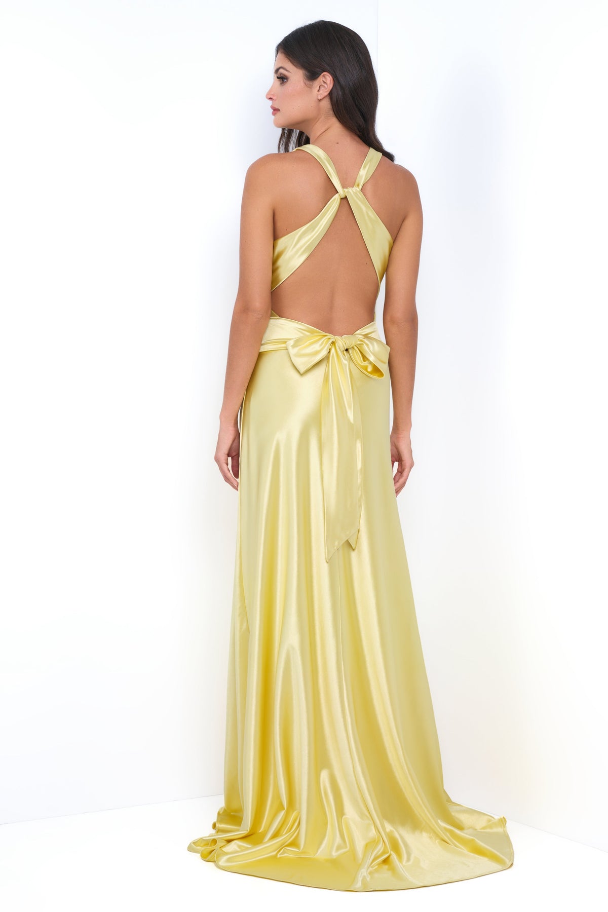 Odette Maxi Dress - Yellow - Open Back With Adjustable Bow Tie Detail