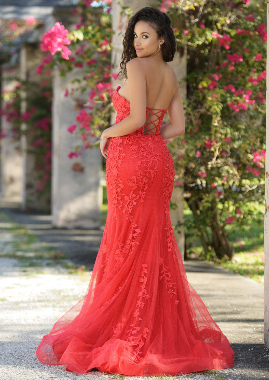 Reva Corset Gown - Red Floral Lace Dress