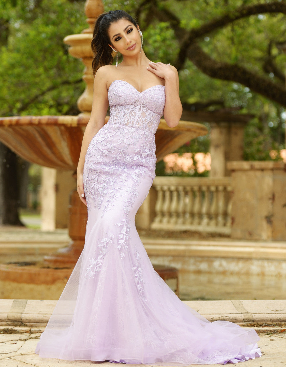 Reva Corset Gown - Lilac Floral Lace Dress