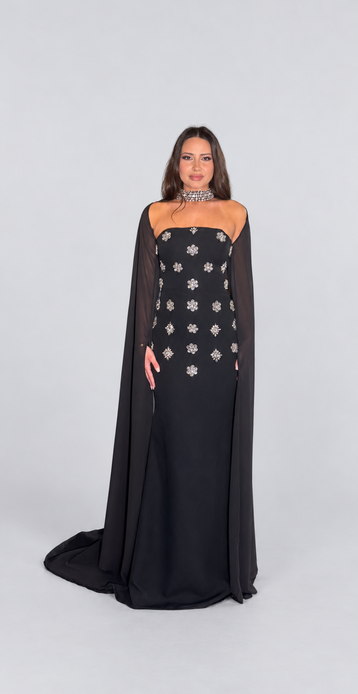 Maria beaded choker neckline floor-length silhouette