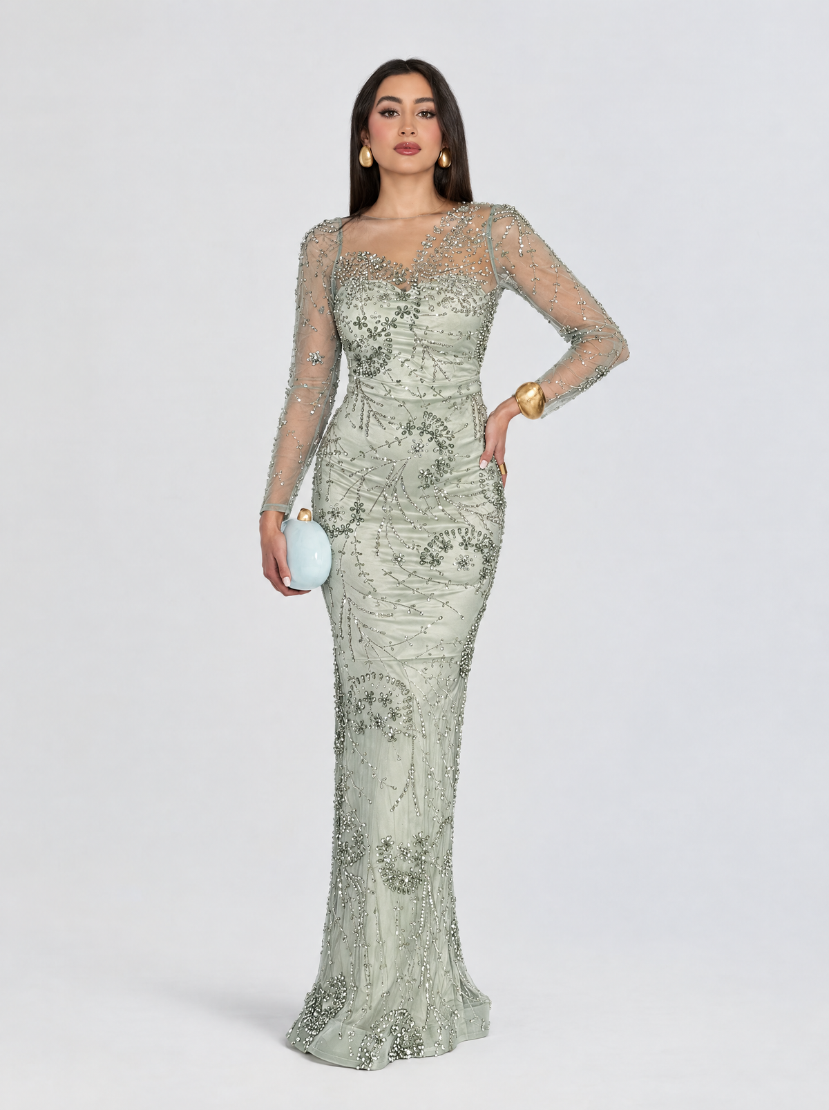 Moral Modest Long Sleeve Flower Mermaid Gown