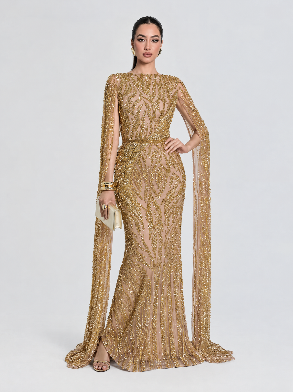 Nabilah Embellished Cape Sleeve Dress