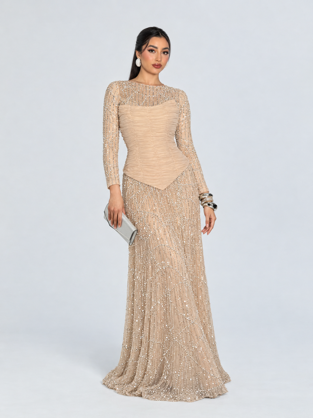 Nadine Sparkling Ruched Detailing Three-Quarter Sleeves